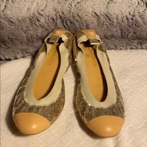 CHANEL Ballet Flats -Sparkling Gold/Cream Stitch